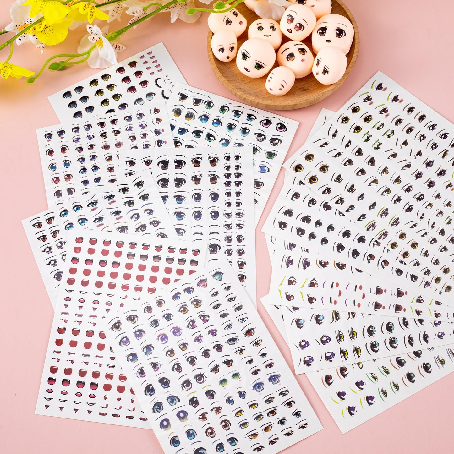 Joez Wonderful 12Pcs Water Eye Stickers for Dolls, Eye Water Decals Cute Cartoon for Doll Clay Accessories