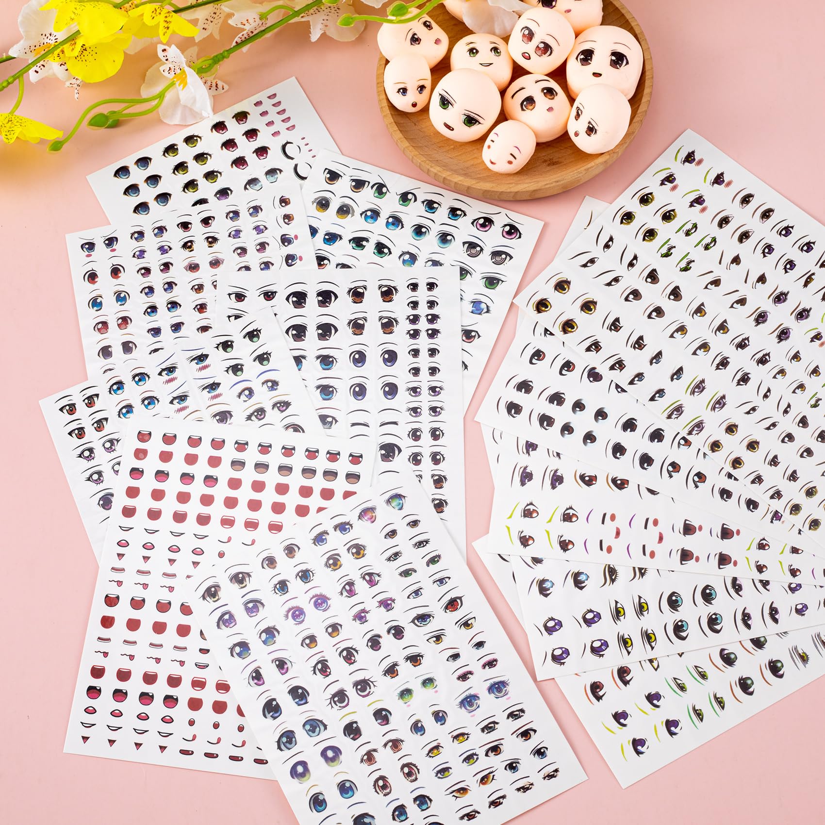 Joez Wonderful 12Pcs Water Eye Stickers for Dolls, Eye Water Decals Cute Cartoon for Doll Clay Accessories