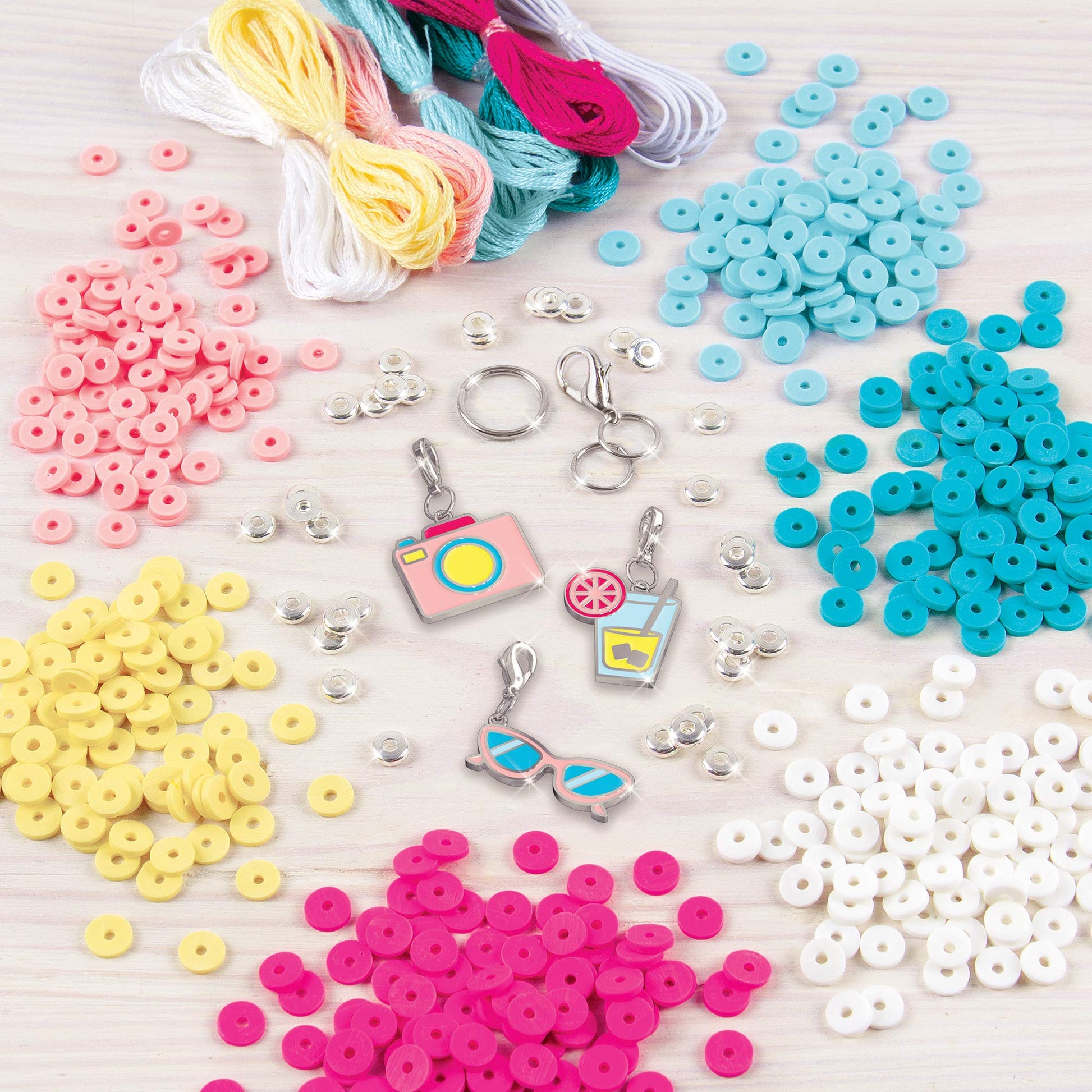 Make It Real - Summer Vibes Heishi Bead Bracelets - DIY Charm Bracelet Making Kit with Case - Friendship Bracelet Kit with Beads, Charms & Thread