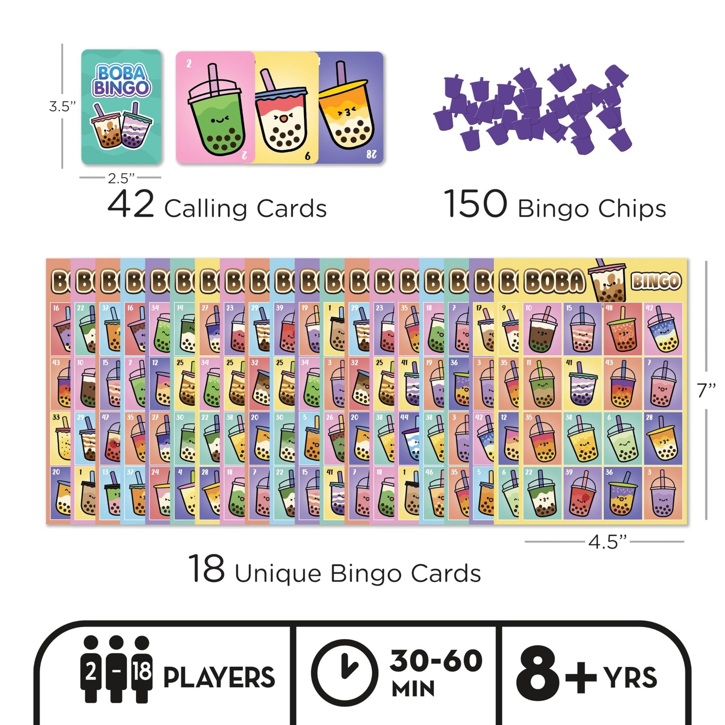 Aquarius Boba Bingo Game, Family Bingo Set for Kids, Teens & Adults, 2-18 Players, Ages 8+, 30-60 Min, Bubble Tea Lover Gift Ready Classroom Game Set