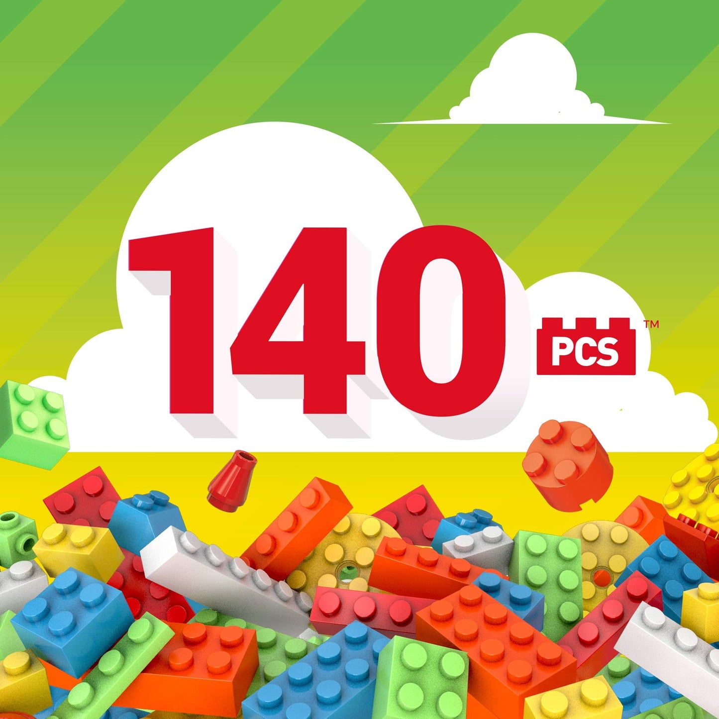 MEGA Construx Kids Blocks Toy Set, Open-Ended Building Bricks Tube with 140 Pieces in Fluorescent Colors, Ages 4+ Years