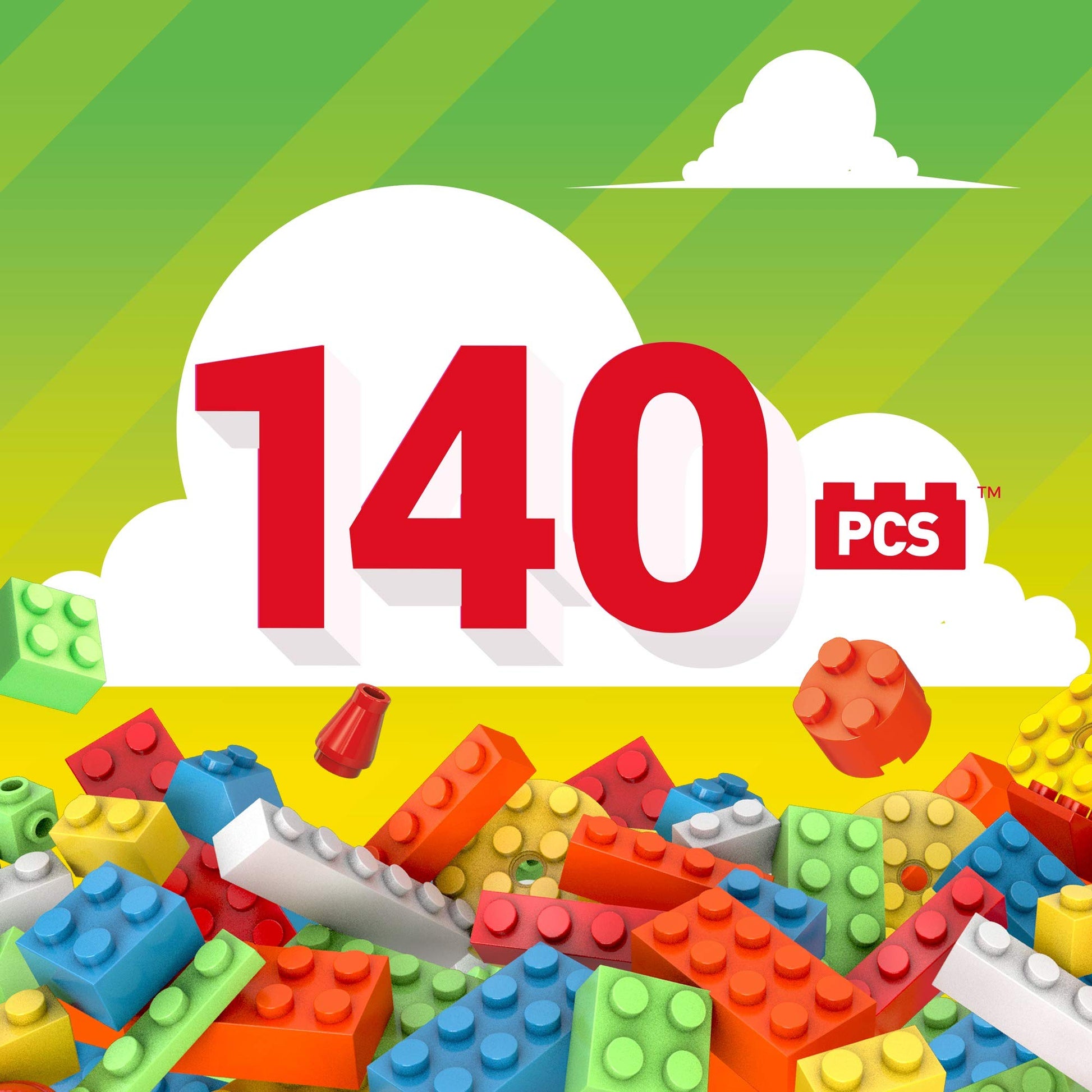 MEGA Construx Kids Blocks Toy Set, Open-Ended Building Bricks Tube with 140 Pieces in Fluorescent Colors, Ages 4+ Years