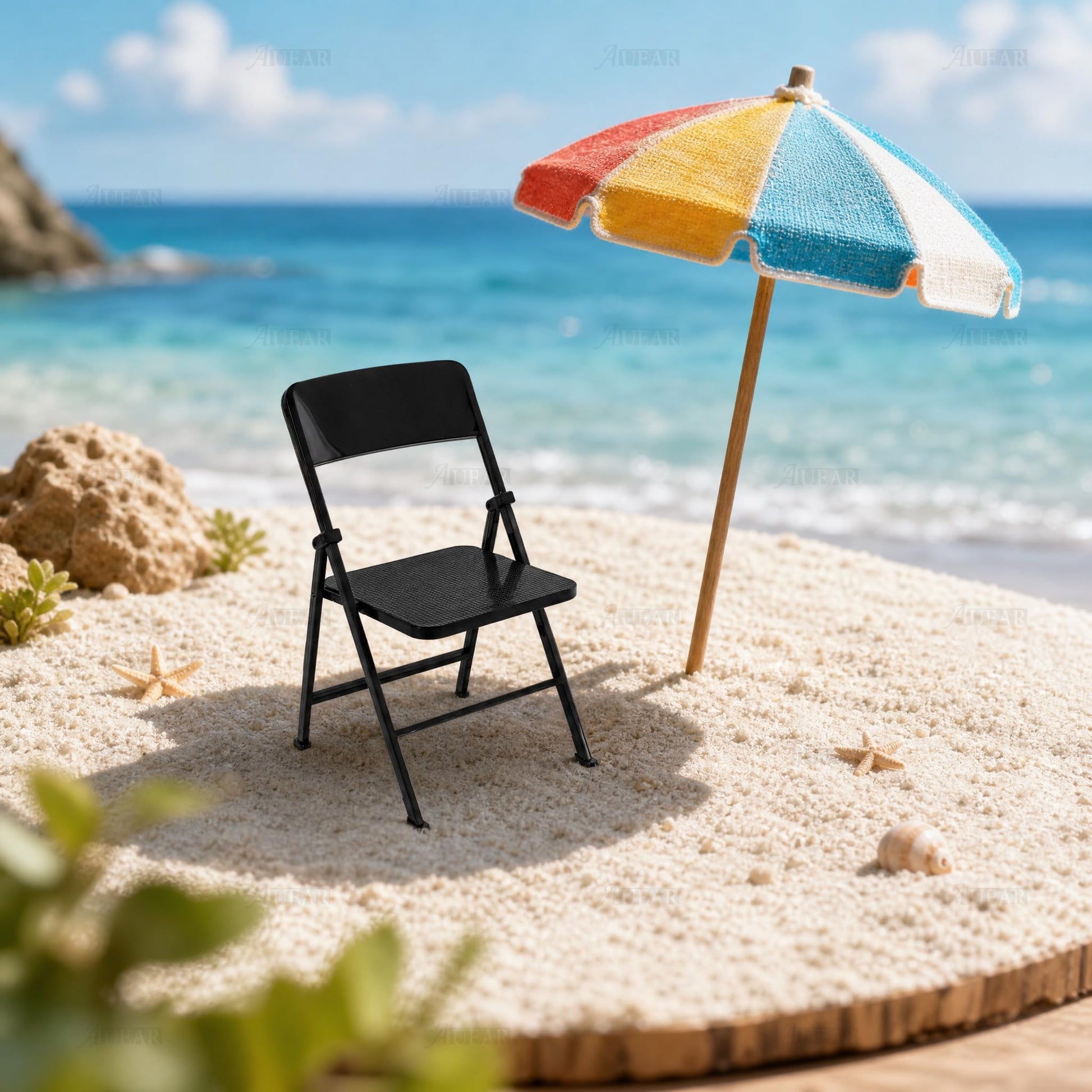 AUEAR, 12" Plastic Foldable Chairs Decoration Black 1/6 Scale