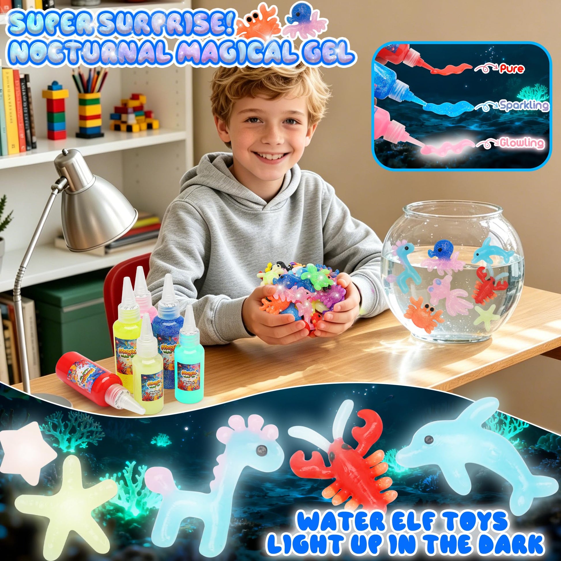 HunDun Squishy Making Kit Water Squishy Toy,Magic Water Elf Toy Kit for Kids,Water Pets Sensory DIY Craft Kit with 22 Gels & 14 Molds.Squishy Toys