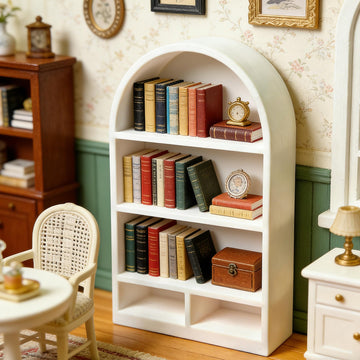 LuckyVin Round-Top Arch Bookcase, Vintage Minimalist 1:12 Scale Dollhouse Bookshelf, 3D Printed Empty Display Shelf for DIY Miniature Library, Office