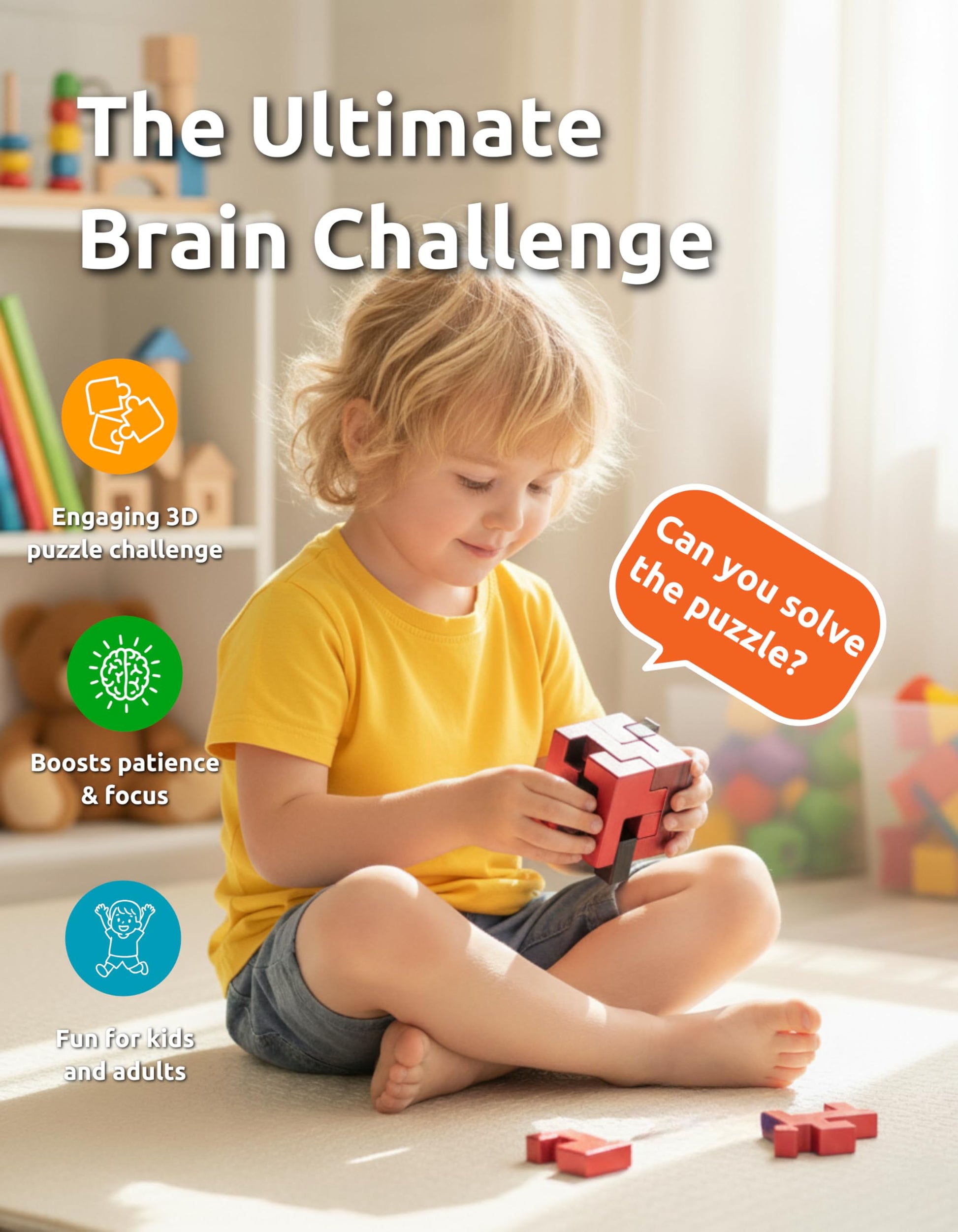 Cubix 3D Interlocking Brain Teaser Puzzle Cube, Reddish Brown Dual Tone, Precision Crafted Logic IQ Challenge, Compact Travel Fidget, Screen Free