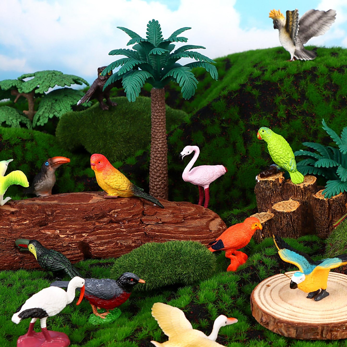 Warmshine 24 Pcs Realistic Bird Animals Figurines Mini Bird Figures Model Eagle Parrot Robin Owl Plastic Birds Figures Fairy Garden Accessories