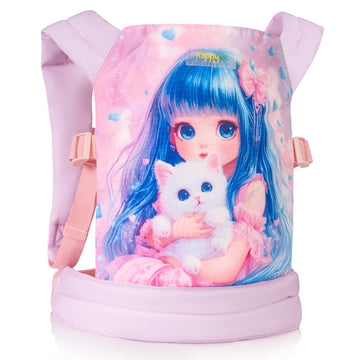 HappyVk Doll Carrier for Kids Baby Doll Carrier with Adjustable Straps Front & Back Carry Pretend Play Toy for Girls Cat Theme