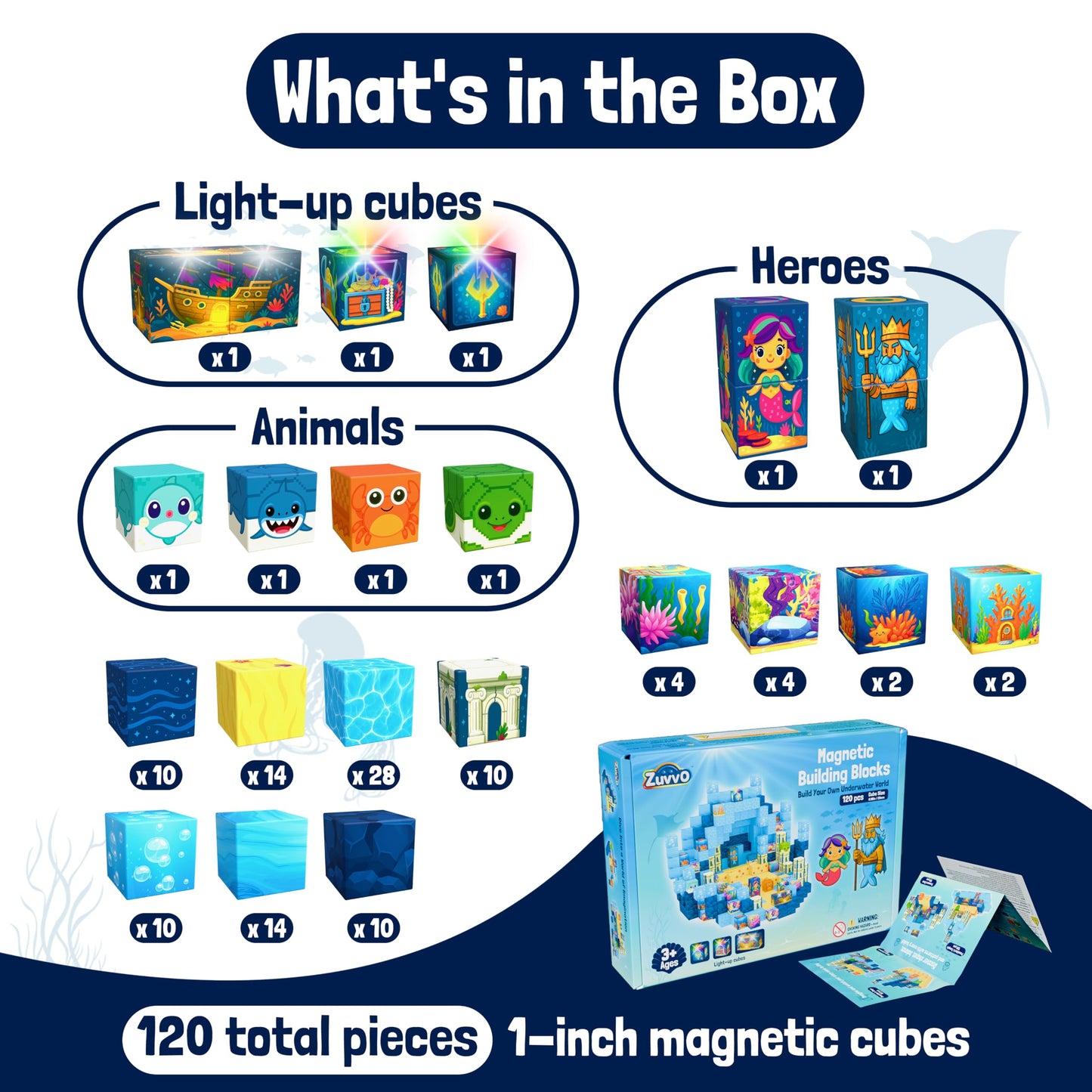 Zuvvo 120 PCS Light Up Magnetic Building Blocks for Kids - 1 Inch Magnet Cubes for Kids 3 4 5 6 7 8+, STEM Montessori Educational Toys, Sensory