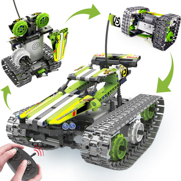 BIRANCO. Remote Control Tracked 3in1 Stunt Racer Building Kit - RC Car STEM Construction Toy, Gift Idea for Kids, Boys and Girls Ages 8-12 Year Old