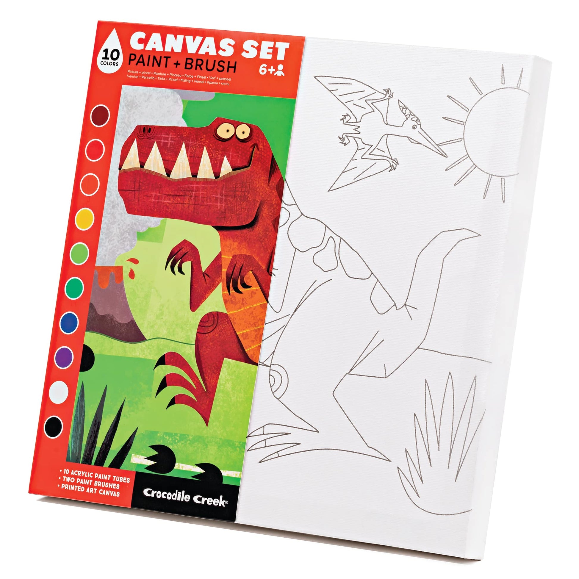 Crocodile Creek Dinosaur Canvas Art Kit - Acrylic Painting Art Supplies for Kids Ages 4-8 and Up - Includes 1 Stretched Canvas with a Dinosaur Print
