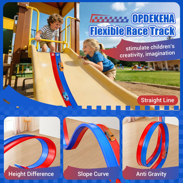Flexible Race Track for Kids, 16.4FT Flexible Race Track with 2 Strong Screw Suction Cup & 4 Pull-Back Toy Cars, Portable DIY Flexible Racing Track