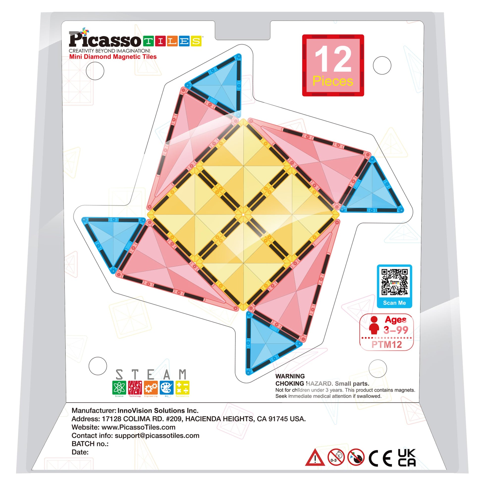 PicassoTiles Magnet Tile Building Blocks Mini Diamond Series Magnetized Toy Travel Size Compact Portable Magnetic Construction Block STEM Sensory Toy