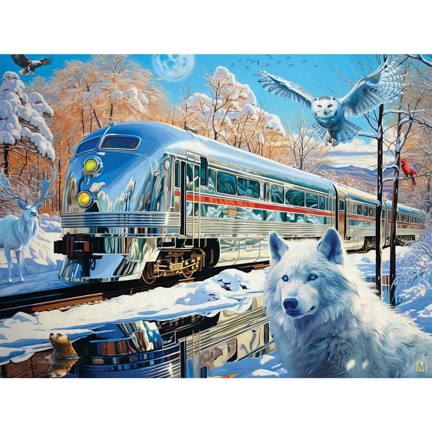 Bits and Pieces 1000 Piece Puzzles for Adults - Large 20" x 27" Jigsaw Puzzles 1000 Pieces Train in Winter Landcape, Random Die Cut, No 2 Pieces