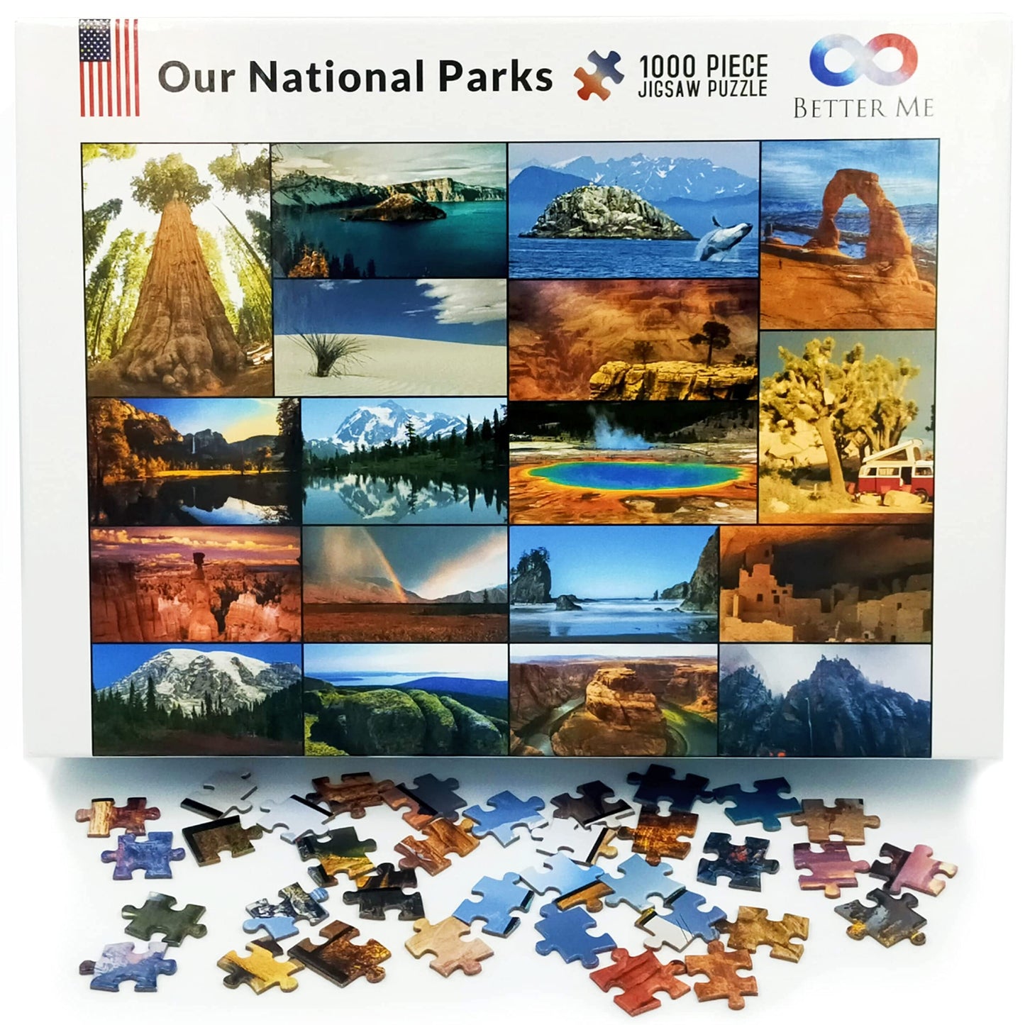 National Parks Puzzle 1000 Piece - Yellowstone, Zion, Acadia & More
