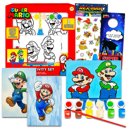 Super Mario Art Set for Kids - Bundle with Mario Art Supplies with Canvases, Easel, Paint Plus Stickers and More | Super Mario Gifts for Boys, Girls