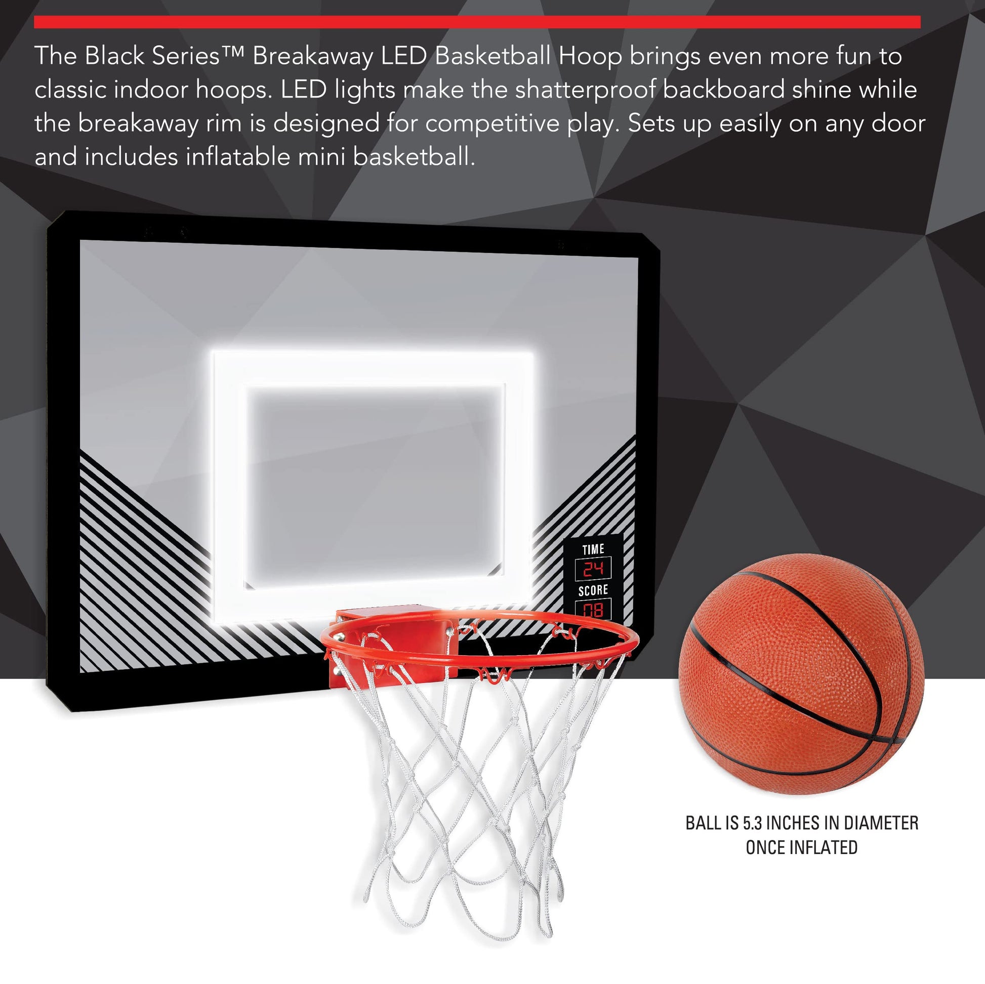 BLACK SERIES The LED Light-Up Basketball 18 Inch Hoop Sports Game with Mini Ball for Indoor/Outdoor Play During The Day or Night -Slam Dunk Approved