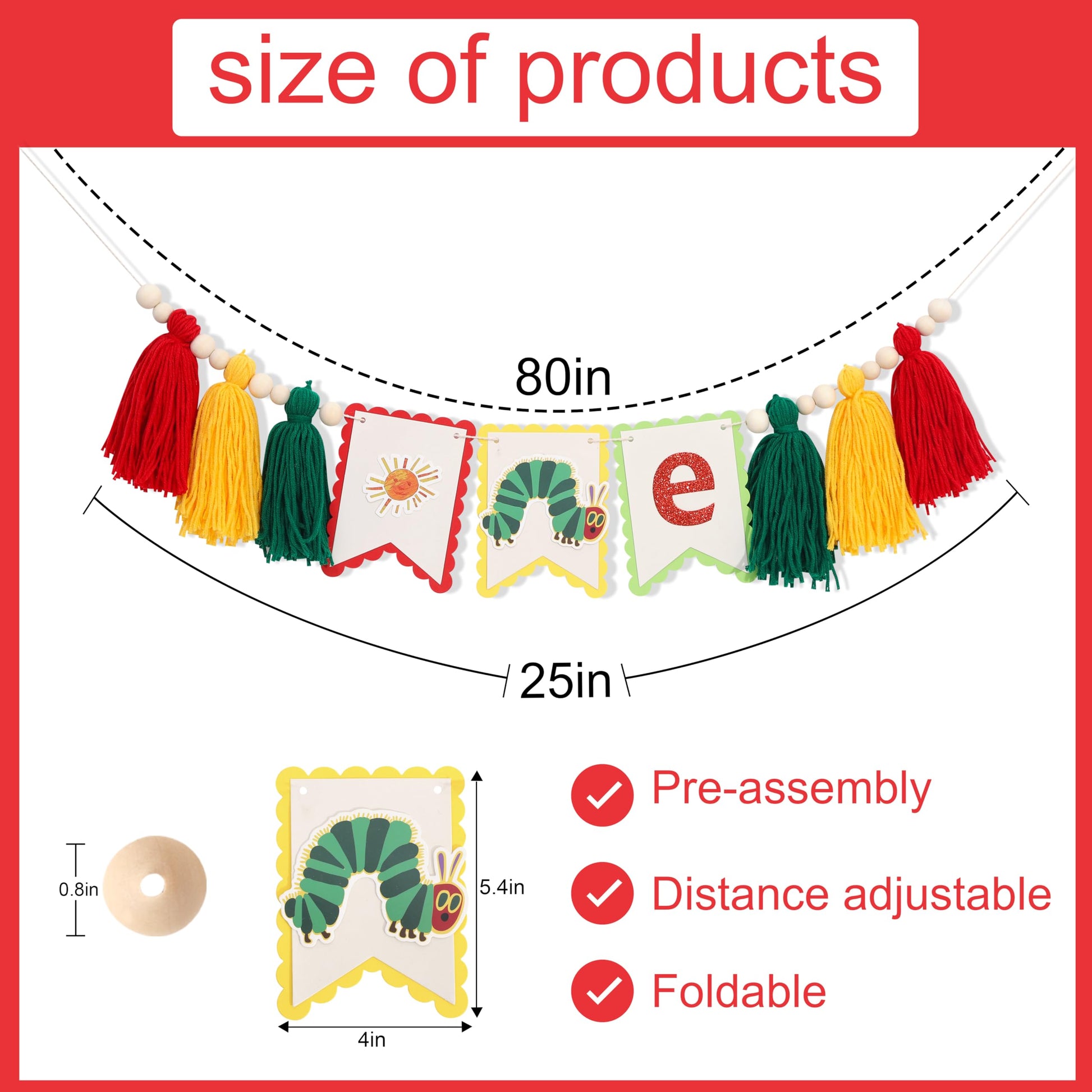 Hungry Caterpillar One High Chair Banner - Fruit Theme Decorations? 1st Birthday, Kindergarten Decorations Banner, One Year Old Party Background Photo