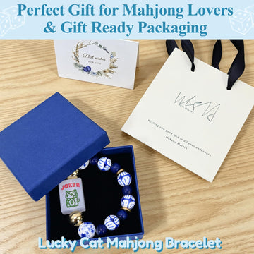 Xelbreelark Mahjong Bracelets for Women, Stretchy Jewelry Gifts with Lucky Cat & Joker Tile, Fortune Luck Mahjong Accessory, 5.7-7.8 in Fits Most