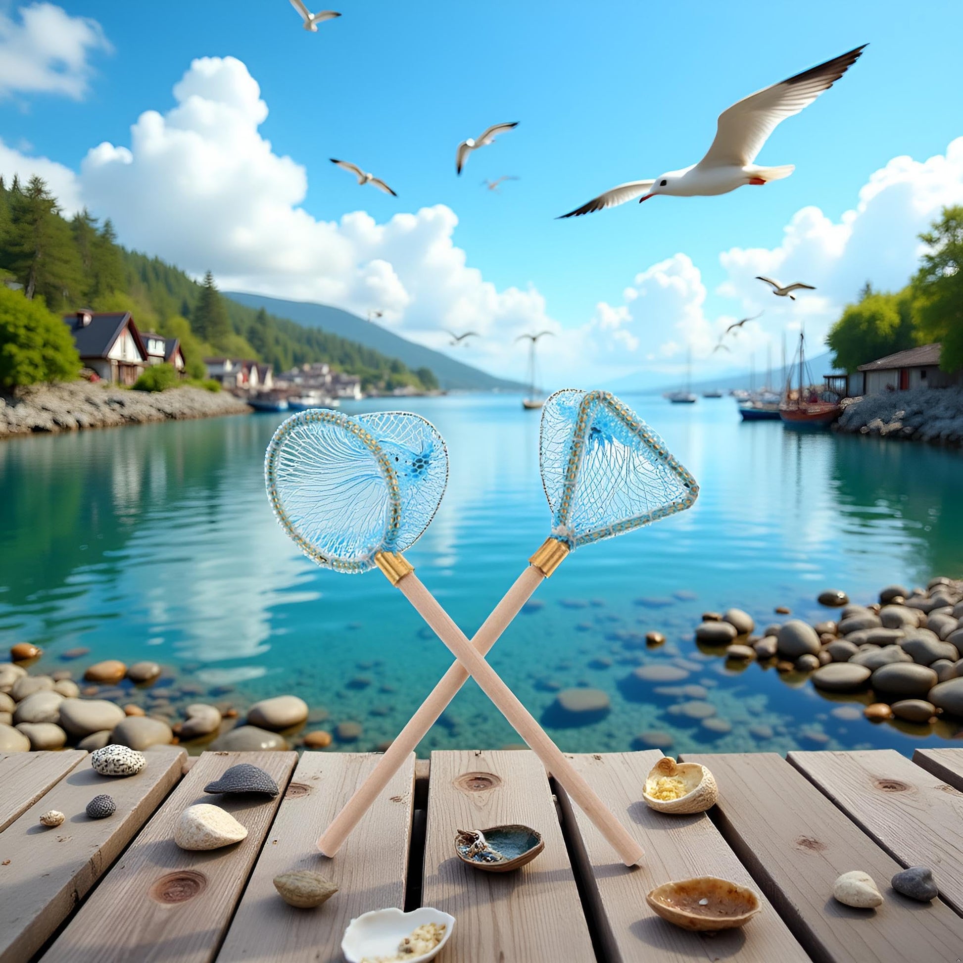 2Pcs 1/12 Miniature Fishing Nets Dollhouse Decoration Accessories, DIY Doll House Kit