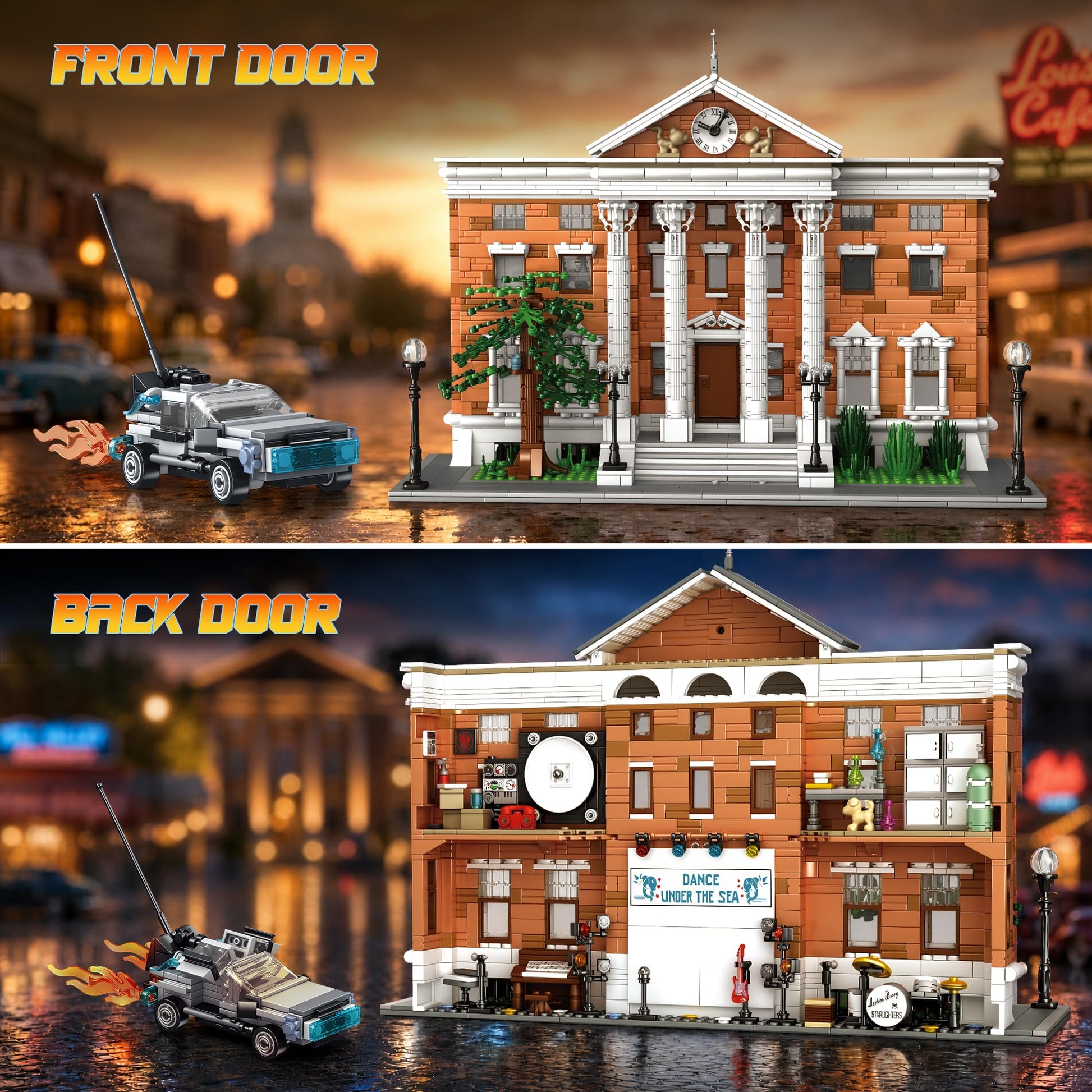 HiDectee Future Clock House Building Blocks with Retro Sports Car - 2-in-1 City Architecture Building Set Display & 5-Room Interior Diorama - Creative