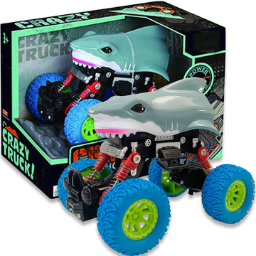Nature Bound Crazy Trucks: Friction-Powered Toy Shark Truck That Moves Every Which Way, No Batteries Needed, Just Push and Go, Big Wheeled Toddler