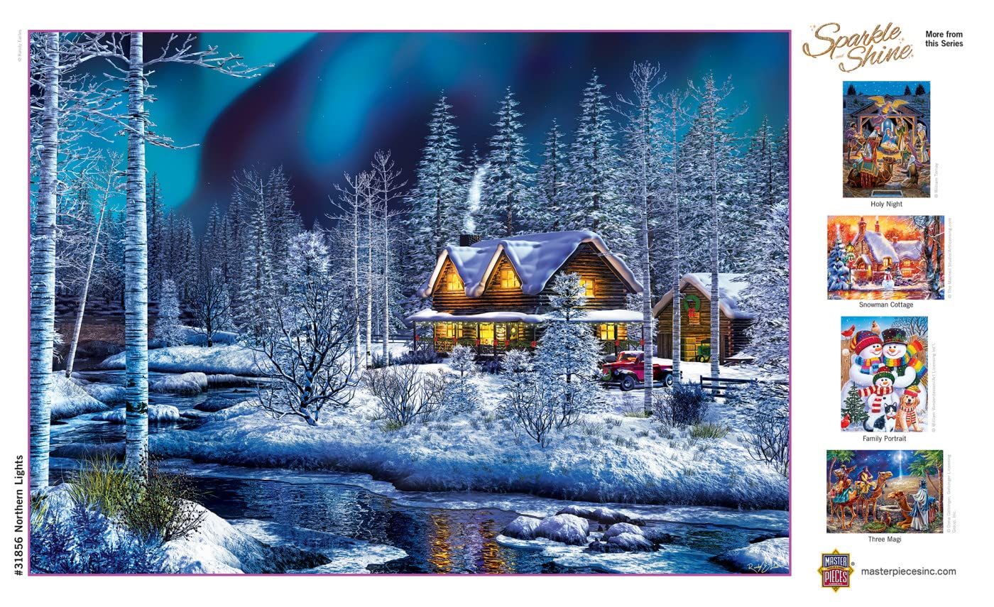 Masterpieces 500 Piece Glitter Christmas Jigsaw Puzzle - Northern Lights - 15"x21"