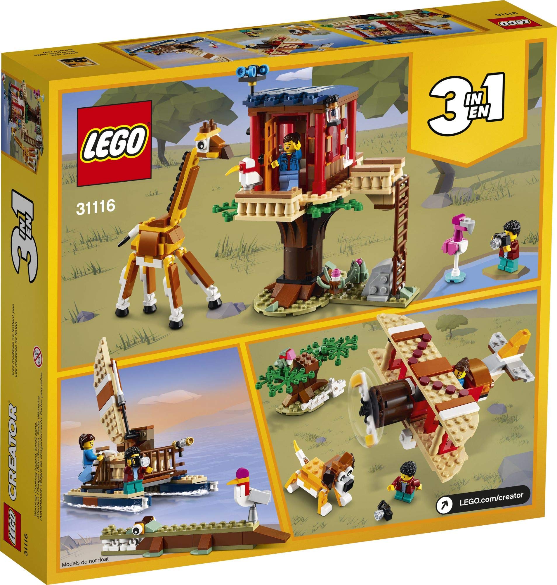 LEGO Creator 3in1 Safari Wildlife Tree House 31116 Building Kit Featuring a House Toy, Biplane Toy and Catamaran Toy; Best Building Sets for Kids Who
