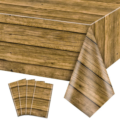 PTECDROTS 4Pcs Wood Tablecloth, Brown Rustic Table Covers, Rectangular Table Decoration for Rustic, Western Barn Themed Birthday Barbecue Party