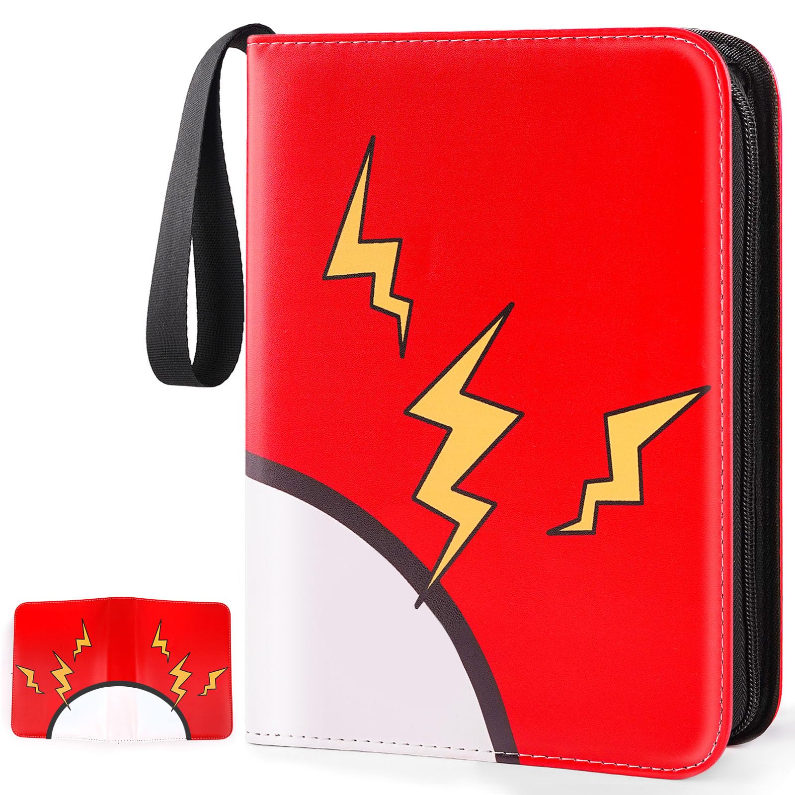 GOROMA Card Binder 4-Pockets, 400 Pockets Card Holder with 50 Removable Sleeves, Trading Card Collector Zipper Album Holder, Red