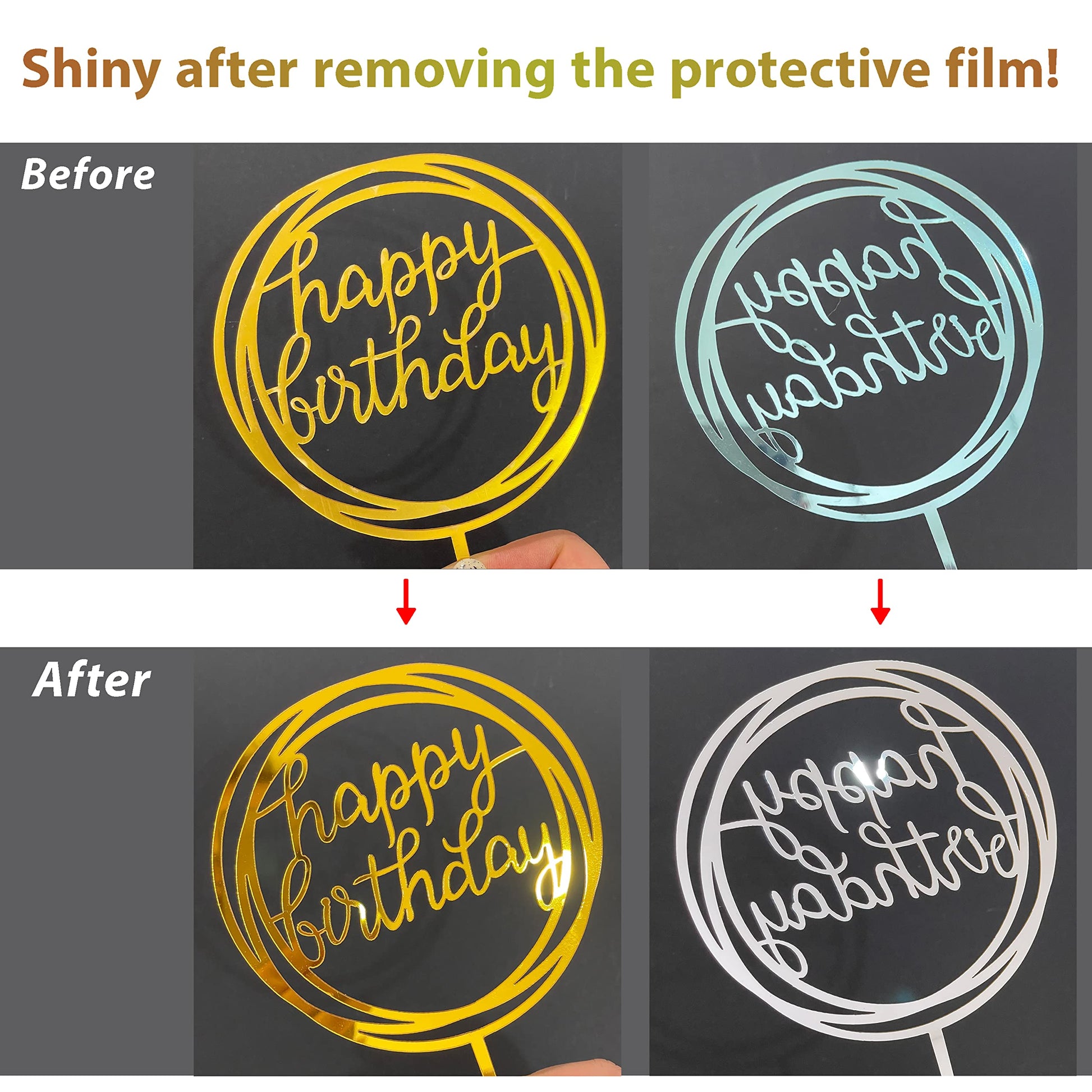 6-Pack Gold Cake Topper Set, Double-Sided Glitter, Acrylic Happy Birthday Cupcake Toppers, Birthday Decorations for Children or Adults.