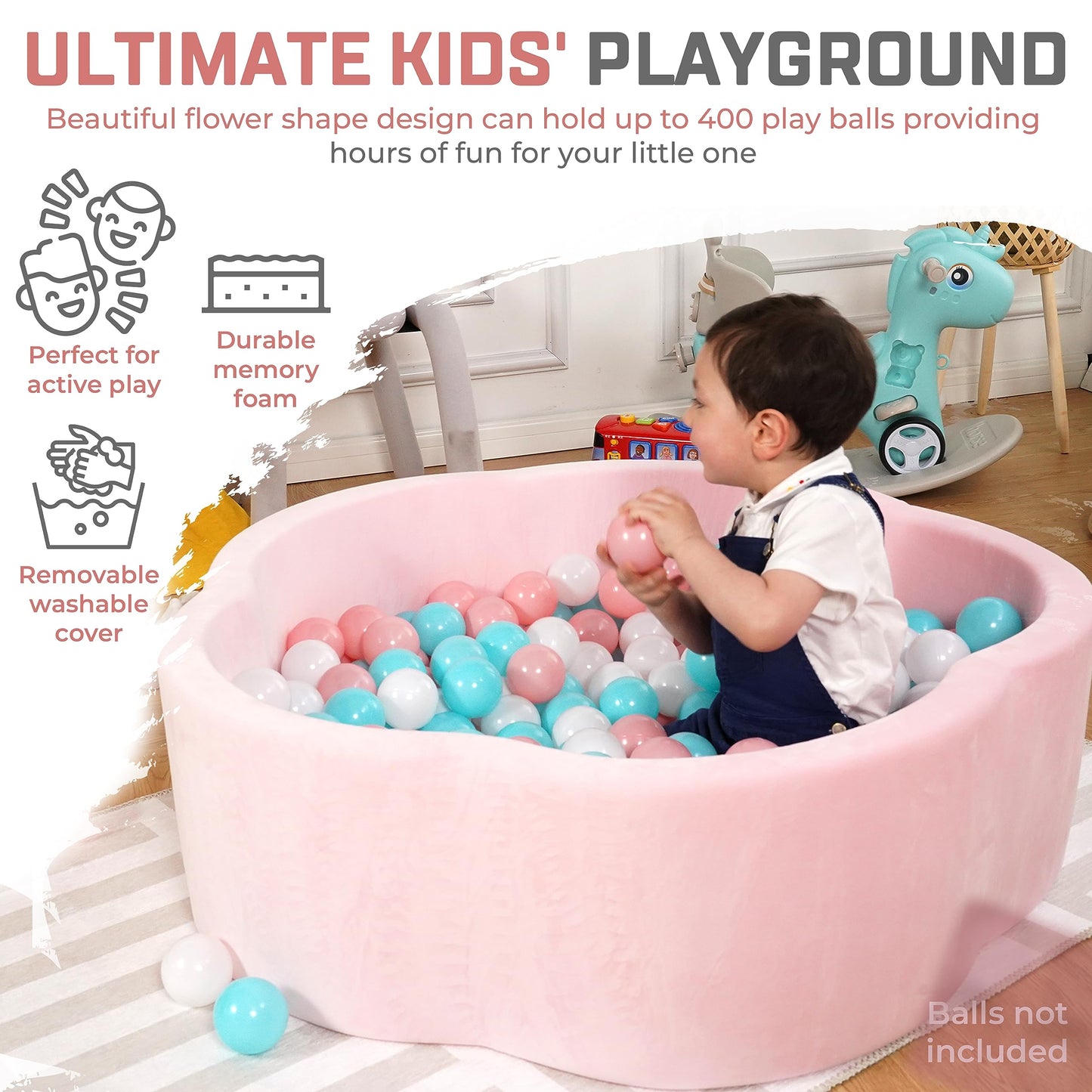 ZYSMALAT Baby Ball Pit - Premium Velvet Memory Foam Ball Pit for Toddlers 1-3 and Babies - Large Pink Flower Baby Ballpit - Indoor Soft Play Equipment
