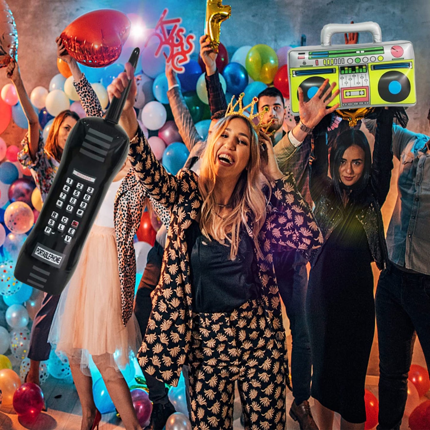 5 Pieces Inflatable Radio Boombox Inflatable Mobile Phone,Retro Mobile Phone for 80's 90's Party Decorations,Hip Hop Costume,Birthday Theme Party