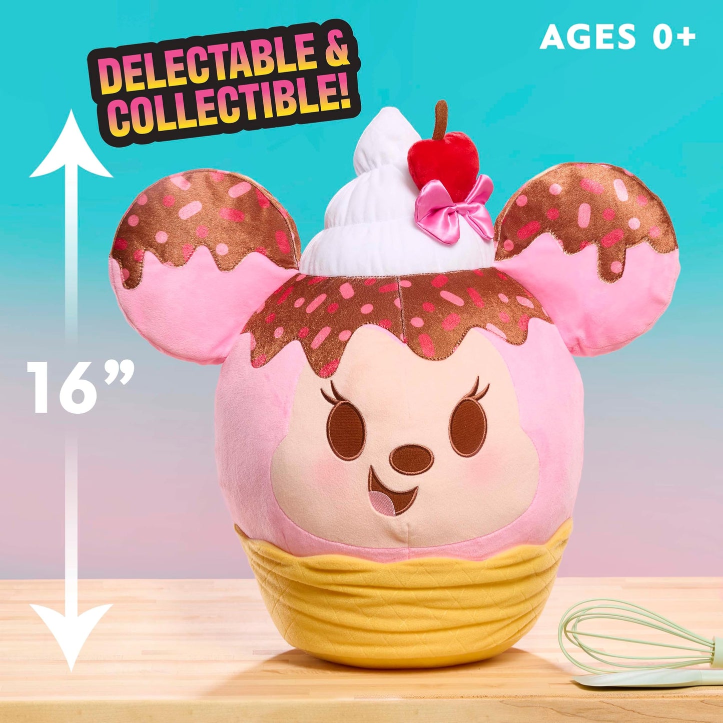 Disney Munchlings Squeeze-A-Munch XL Scented Strawberry Sundae Waffle Bowl Minnie Mouse 16-inch Plush