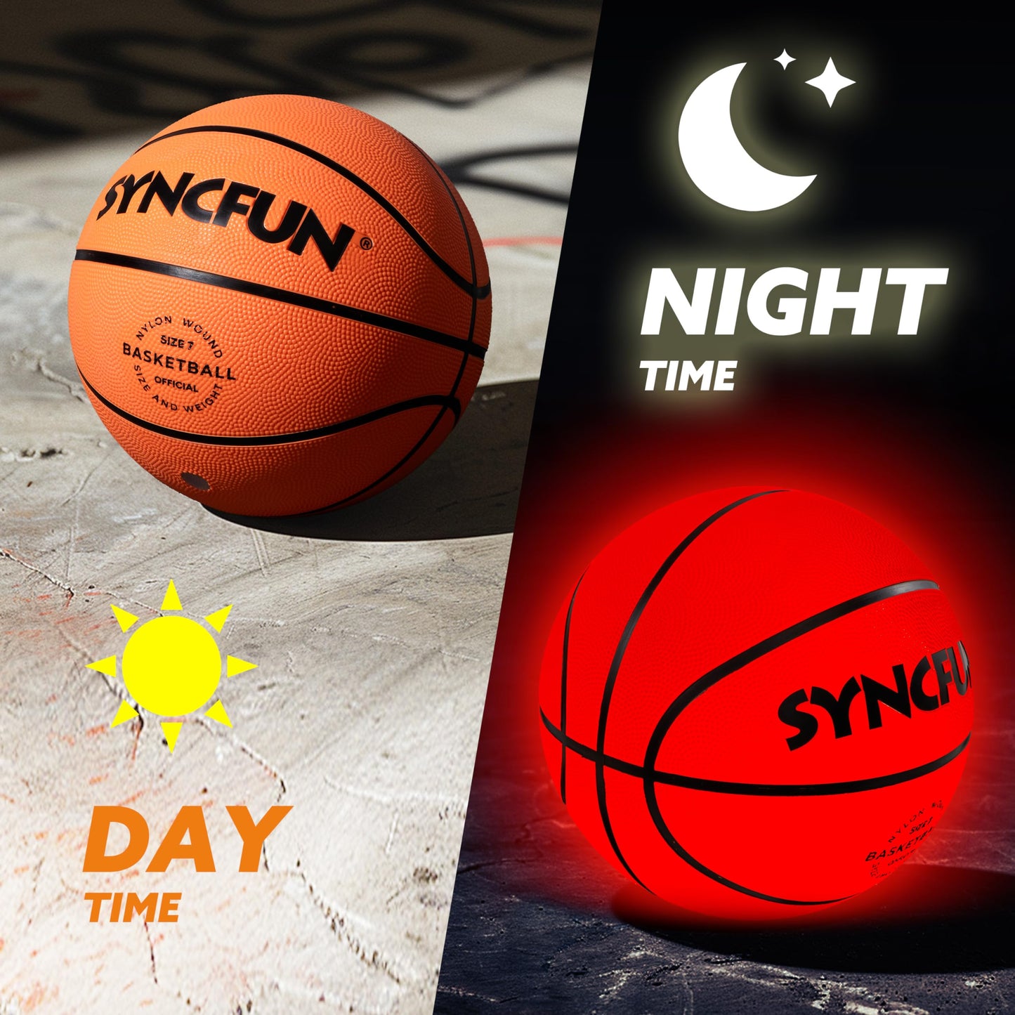 SYNCFUN Glow in The Dark Basketball Size 7, Light Up Basketball for Night Games, Cool Birthday Gift for Boys Age 7-12, Teen Outdoor Sports Toy