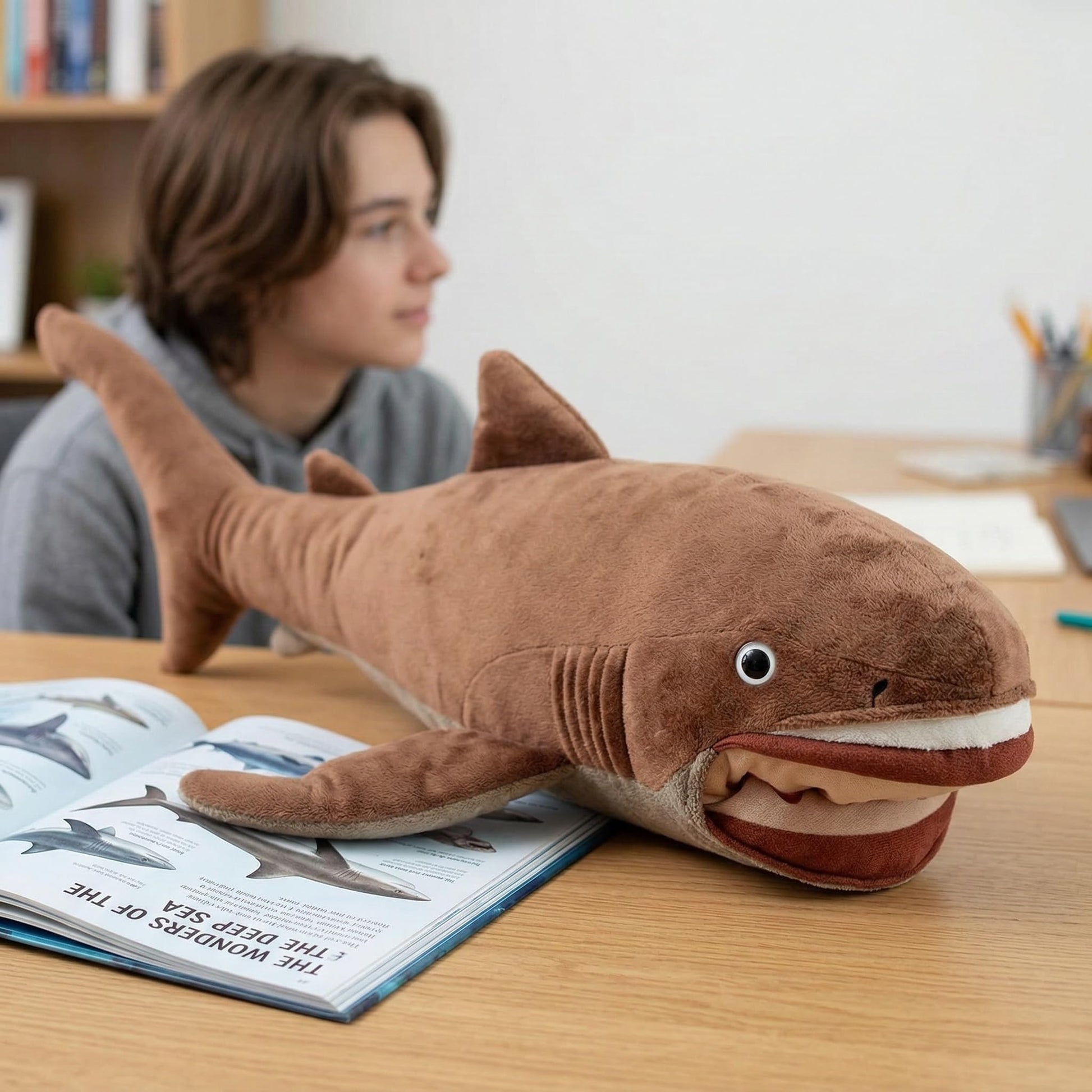 ZHONGXIN MADE Simulation Megamouth Shark Plush Toy - Realistic 20" Long Lifelike Whale Stuffed Toys, Super Soft Realistic Sea Simulation Shark Plush
