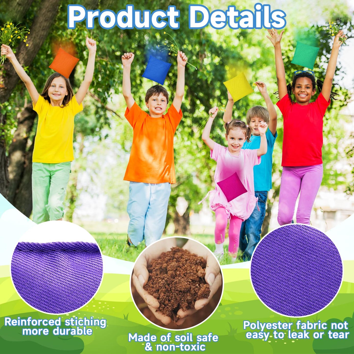 IJRPLM 48 Pcs Bean Bags, Nylon Cornhole Bean Bags, 2.5” x 2.5”, Colorful