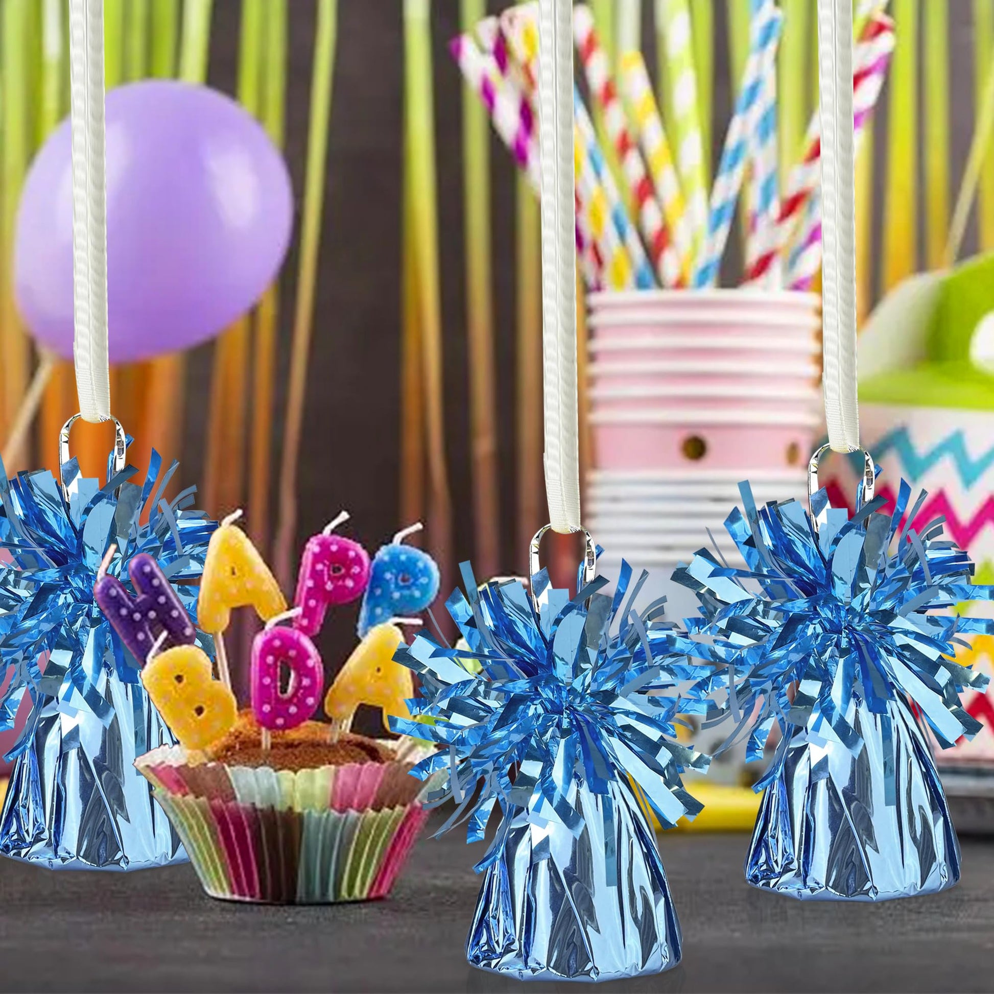 16 PCS Metallic Wrapped Balloon Weights Light Blue Heavy Balloon Weight for Balloons Birthday Party Table Centerpiece Decorations
