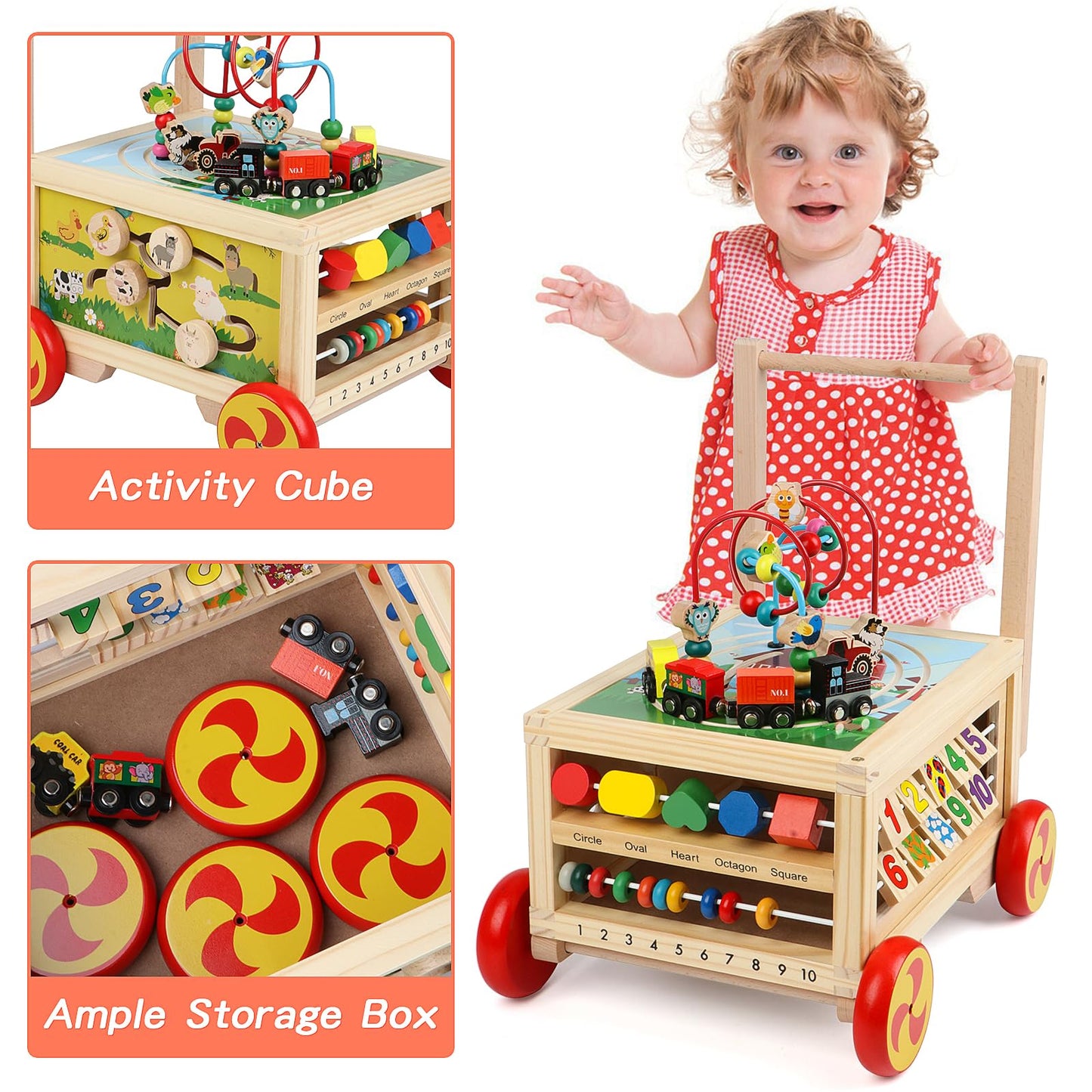 Wooden Activity Cube 7-in-1 Montessori Toys for 1+ Year Old Boys Girls Educational Learning Toys for Toddlers Age 1-2 One Year Old First Birthday Gift