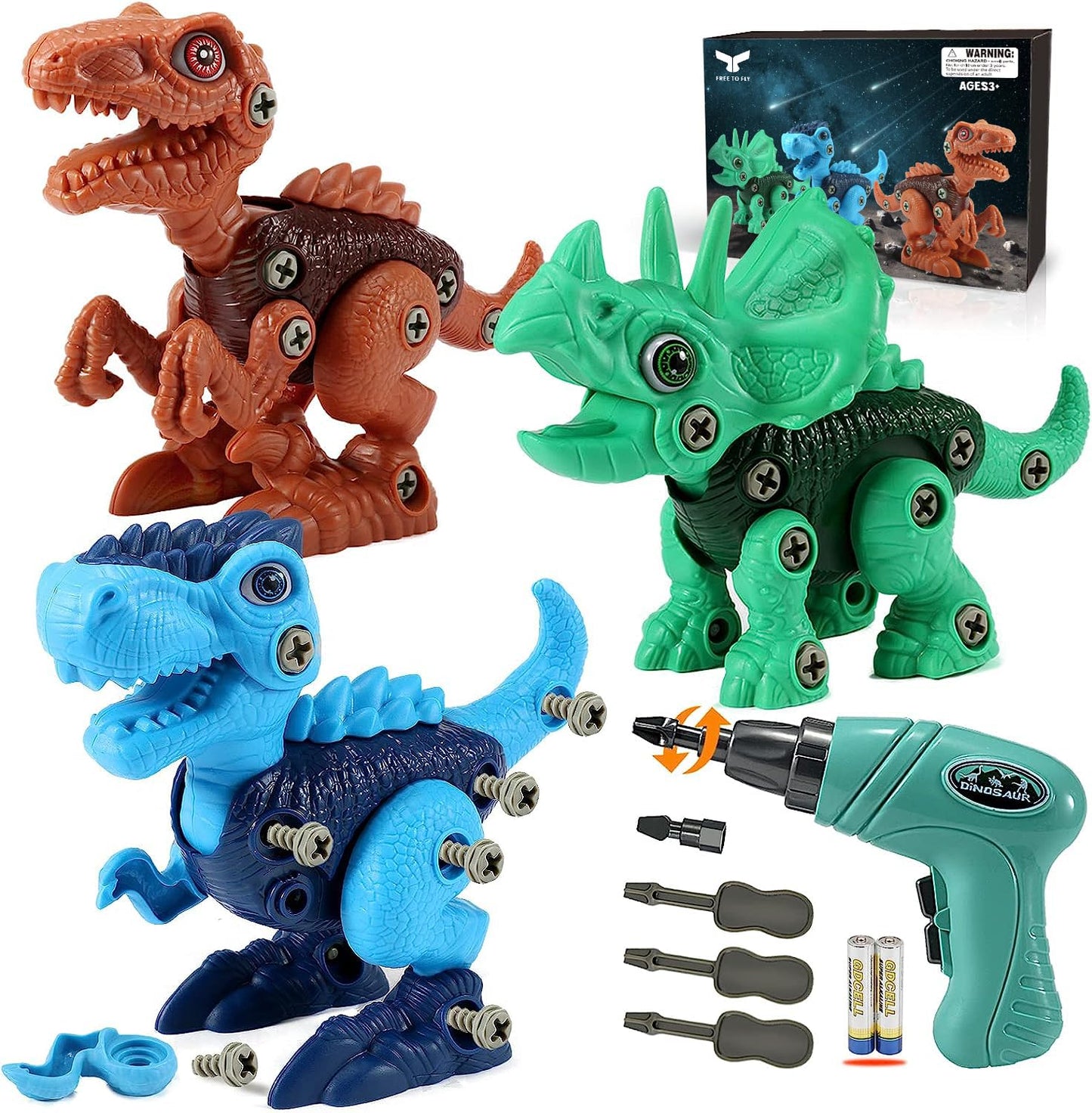 Dinosaur STEM Toys for Kids 3-5, Take Apart Dinosaur Toys with Electric Drill, Educational Building Toy & Construction Set, DIY Christmas Birthday