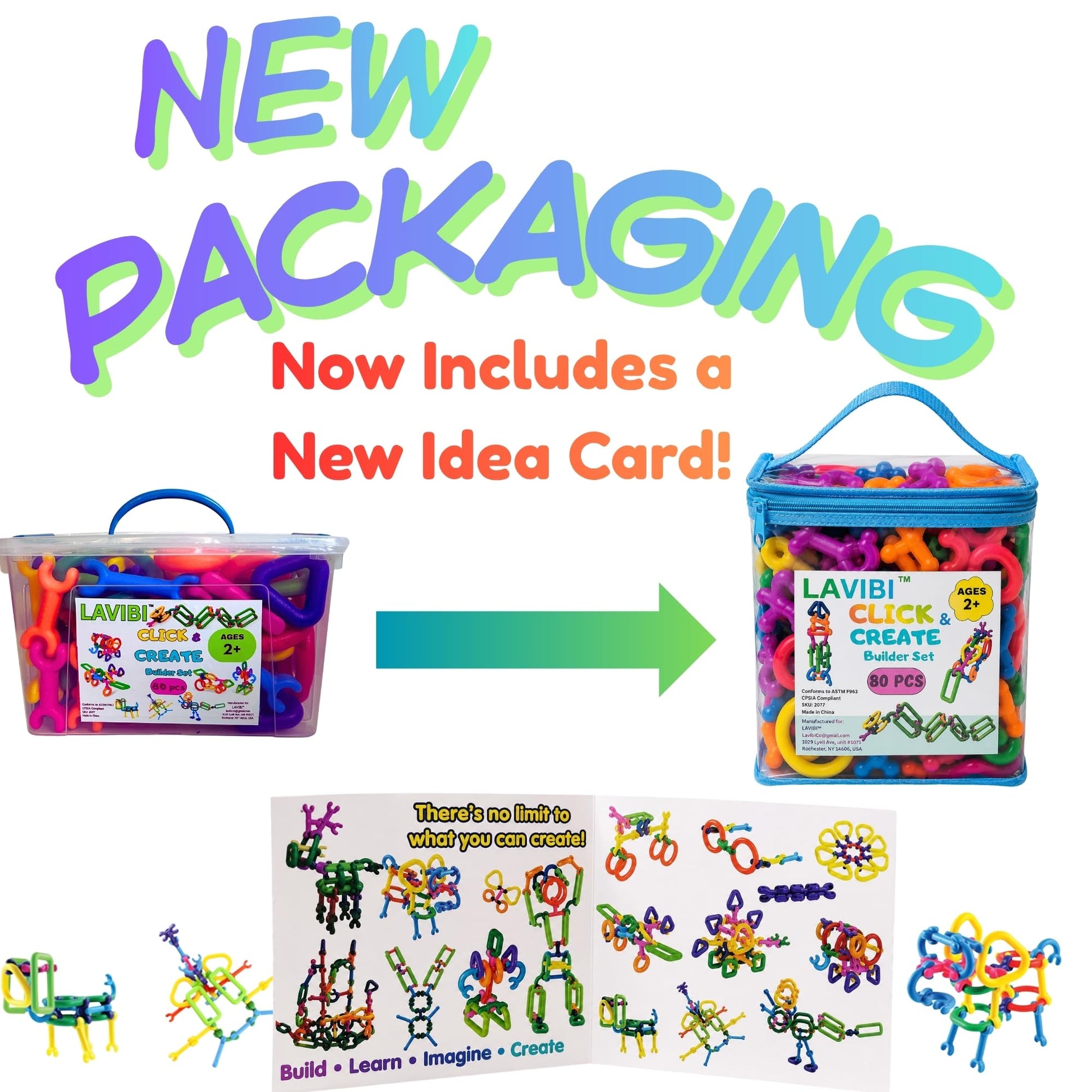 LAVIBI Click & Create Builder Set (80 pcs) - STEM Educational Interlocking Building Blocks for Kids Ages 2-7, Creative Construction Toy for Boys