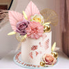 Boho Cake Topper Flower Cake Topper Pink Palm Leaves Cake Decorations with Artificial Rose Ginkgo Leaves and Balls for Wedding Birthday Boho Flower