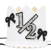 YOUAME Black Bow Half Birthday Crown- Girls Bow Cake Smash Photo Props, Silver And Black Half Way To One Party Crown Decorations, Sweet Mini Hat For 6