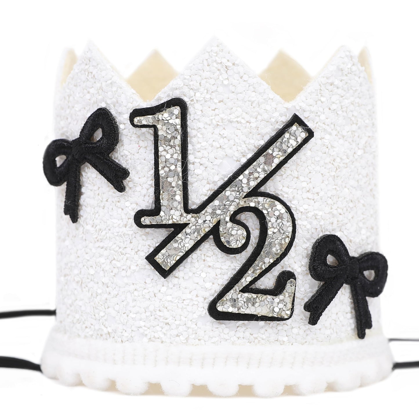 YOUAME Black Bow Half Birthday Crown- Girls Bow Cake Smash Photo Props, Silver And Black Half Way To One Party Crown Decorations, Sweet Mini Hat For 6