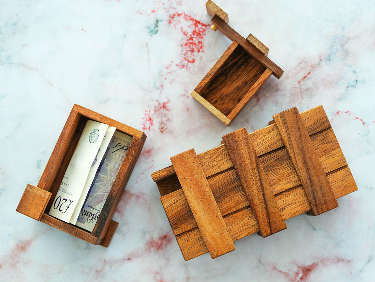 BSIRI Wooden Secret Money Puzzle Box Brain Teaser with Hidden Compartments Ideal Jewelry Stash 3D Lock Gift Card Wood Stash Holder for Cash Gifts