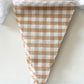 16 Meters 52ft Beige Khaki White Fabric Gingham Pennant Banner Double Sided Cotton Checkered Bunting Triangle Flags Neutral Party Decoration