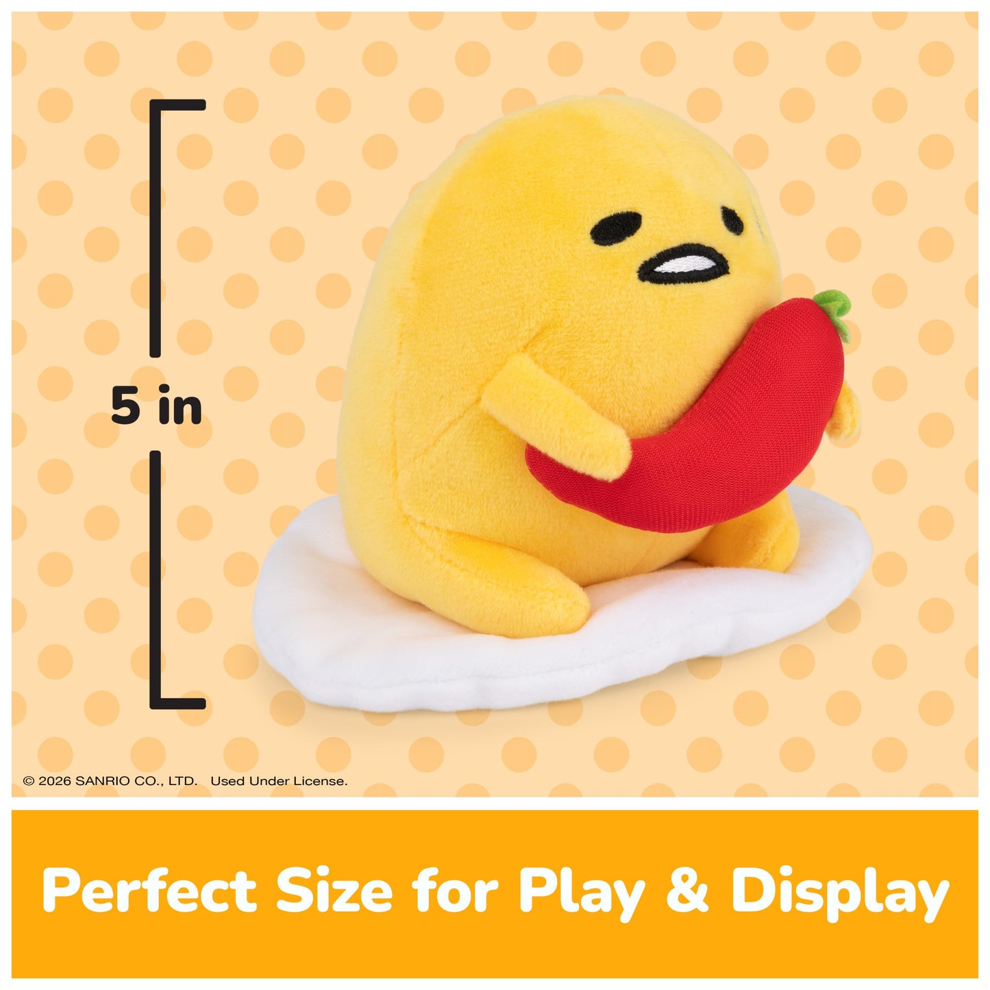 GUND Sanrio Spicy Gudetama 5-Inch Egg with Chili Pepper Plush Toy; Ages 1+