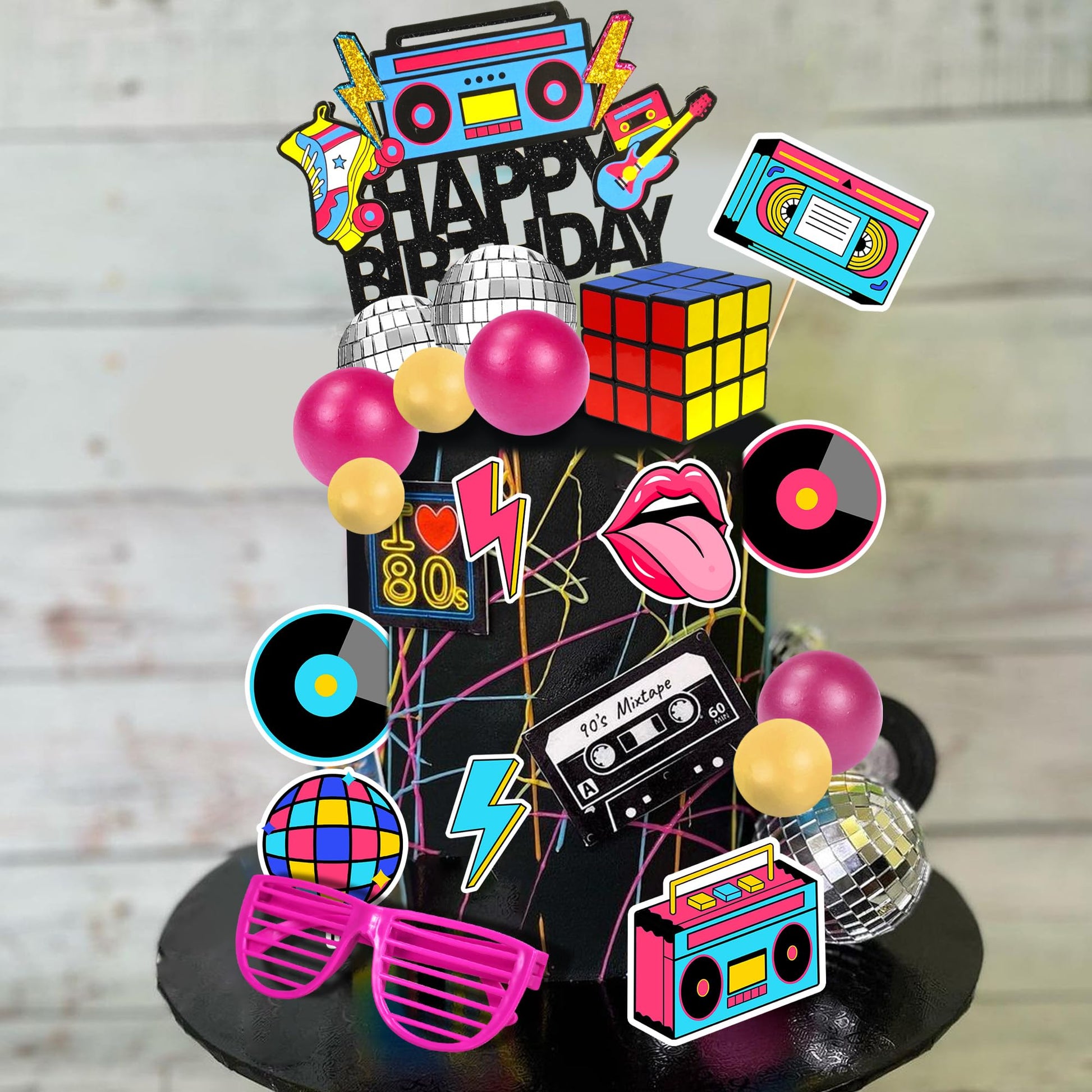 20 PCS 80s 90s Cake Toppers Retro Hip Hop Cake Decorations for Born in the 80's 90’s Decade Throwback Decorations Supplies (style 1)