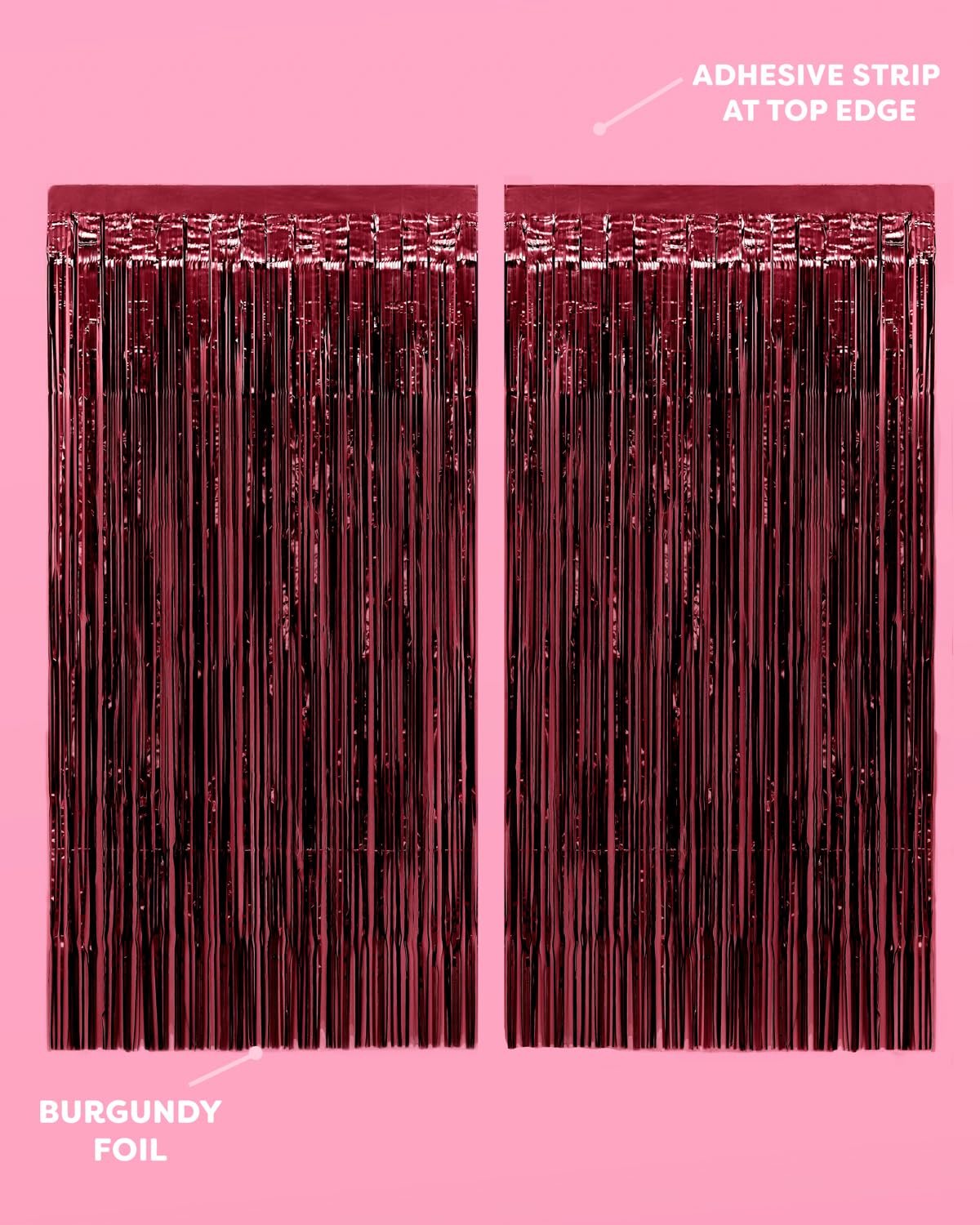 xo, Fetti Burgundy Red Party Curtain - Set of 2 | Bachelorette Fringe Decorations, Cute Birthday Photo Booth, Party Backdrop, Wine Bday Supplies