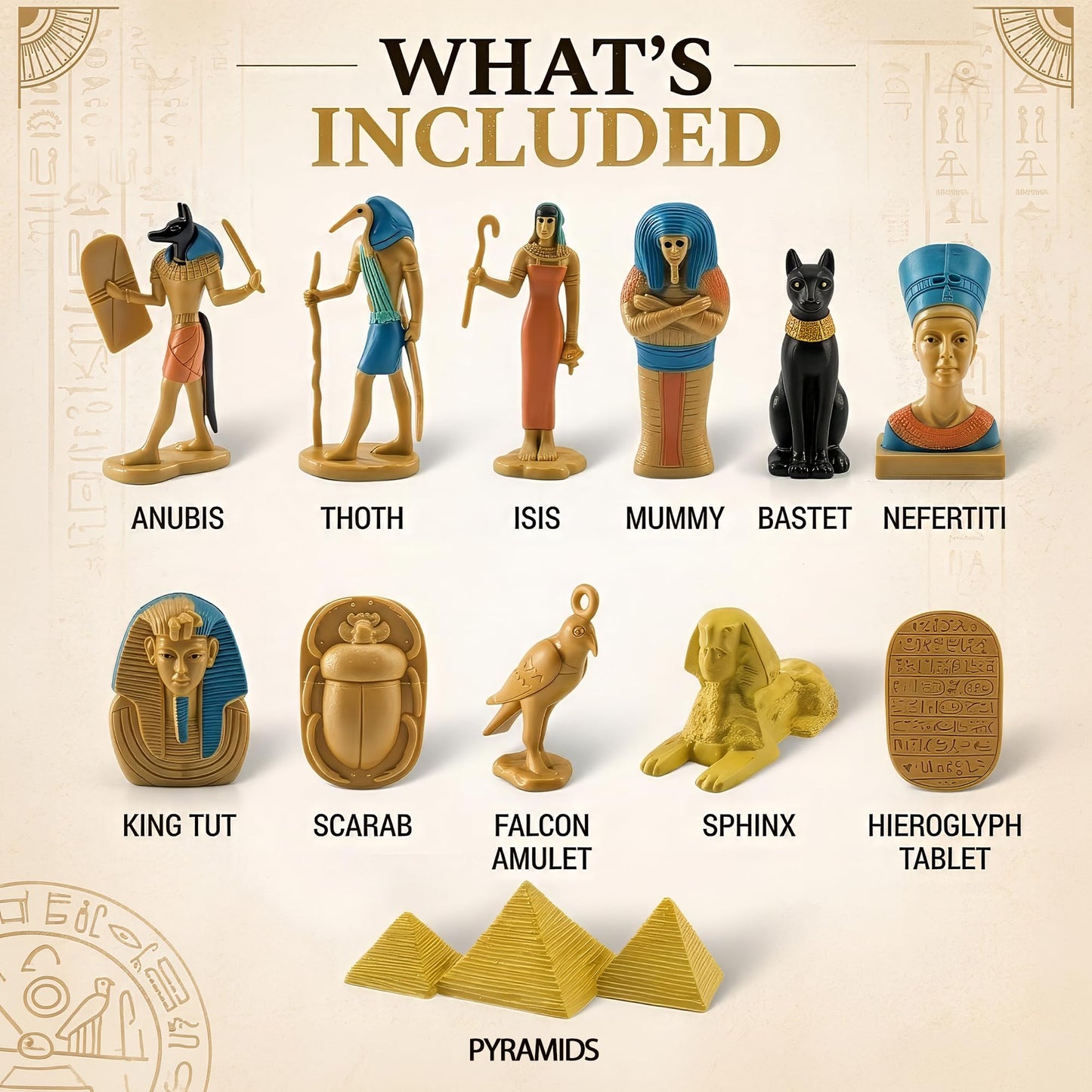 Liberty Imports 12 PCS Ancient Egypt Toys, Mini Egyptian Figurines Play Set - Pyramids of Giza, Mummy, King TUT, Sphinx, Anubis and Artifacts